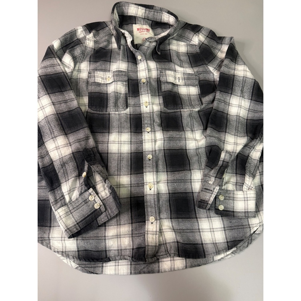 Mossimo Black White Plaid Flannel Button Down Shirt XL Womens Long Sleeve Pocket